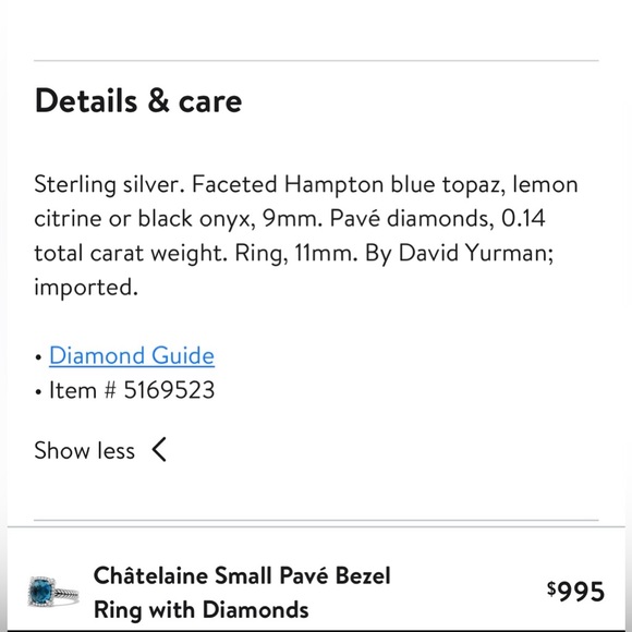 David Yurman Chataine Small Pave Bezel Ring with Diamonds size 6, blue topaz - Picture 11 of 11